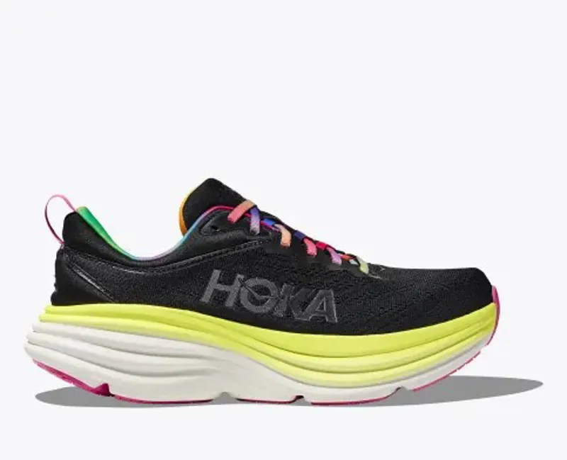 Hoka Men's Bondi 8 Road Running Shoes in Black/Citrus Glow