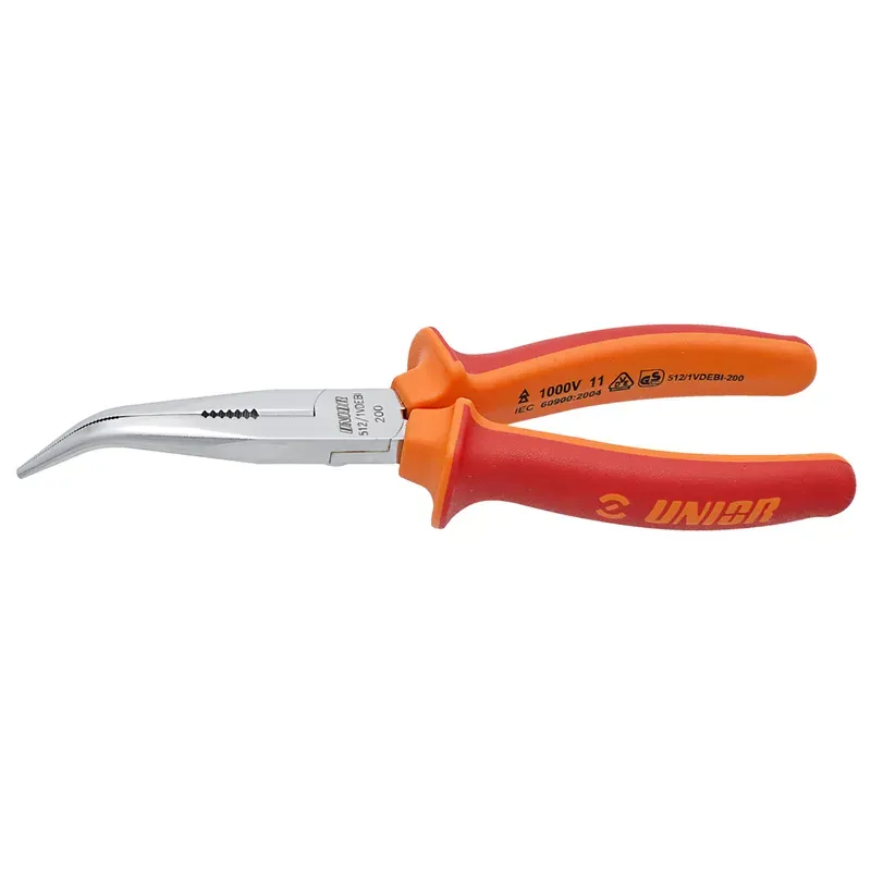 Unior Long Nose Pliers With Side Cutter And Pipe Grip Bent: RED 170mm