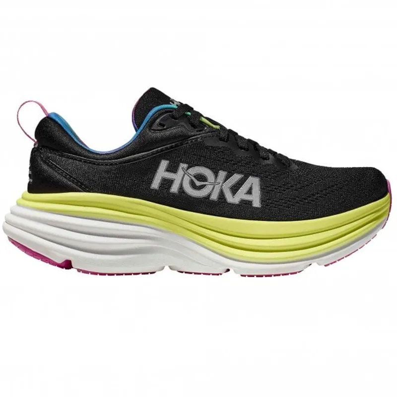 Hoka Women's Bondi 8 Road Running Shoes in Black/Citrus Glow