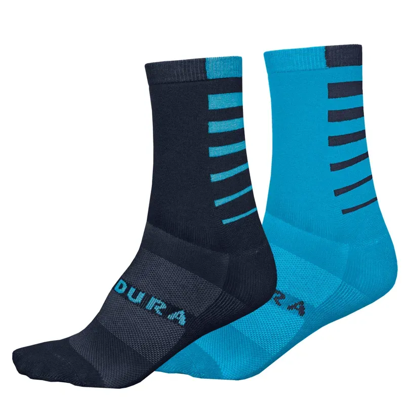 Endura Coolmax Twin Pack Stripe Socks in Electric Blue