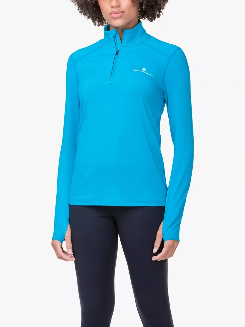 Ronhill Women's Core Thermal Base Layer Top 1/2 Zip in Azure/Bright White-4