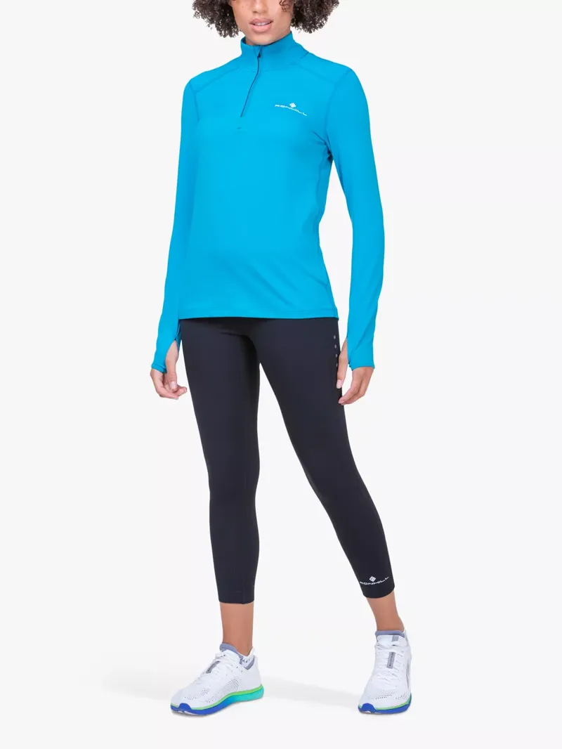 Ronhill Women's Core Thermal Base Layer Top 1/2 Zip in Azure/Bright White-2