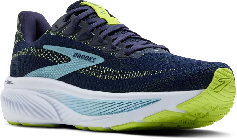 Brooks Men's Ghost 17 Running Shoes in Peacoat/Lime/Blue Wide-2