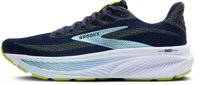 Brooks Men's Ghost 17 Running Shoes in Peacoat/Lime/Blue Wide-1