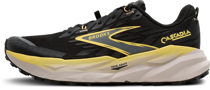 Brooks Men's Cascadia 19 Trail Shoes in Black/Yellow/Chateau-1