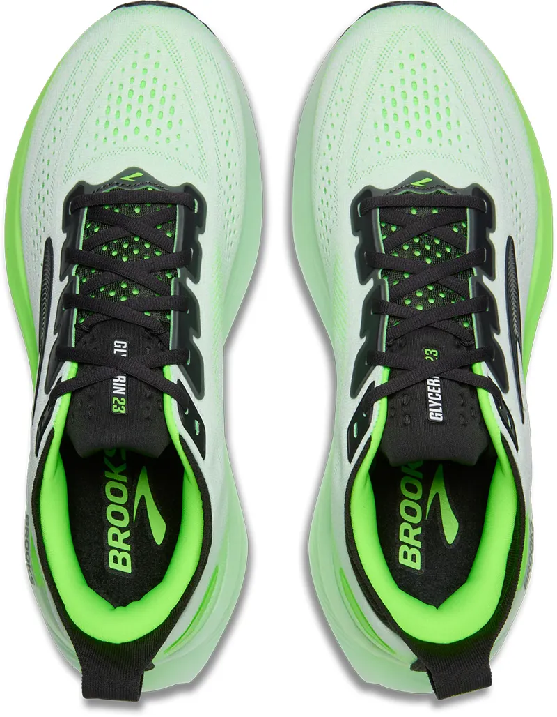 Brooks Men's Glycerin 23 Running Shoes in White/Phantom/Green Gecko-2