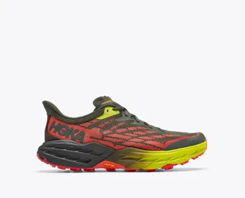 Hoka Men's' Speedgoat 5 Trail Running Shoes in Thyme/Fiesta
