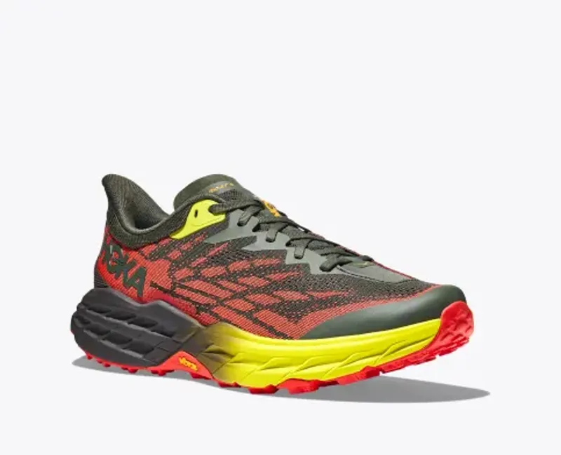 Hoka Men's' Speedgoat 5 Trail Running Shoes in Thyme/Fiesta-1