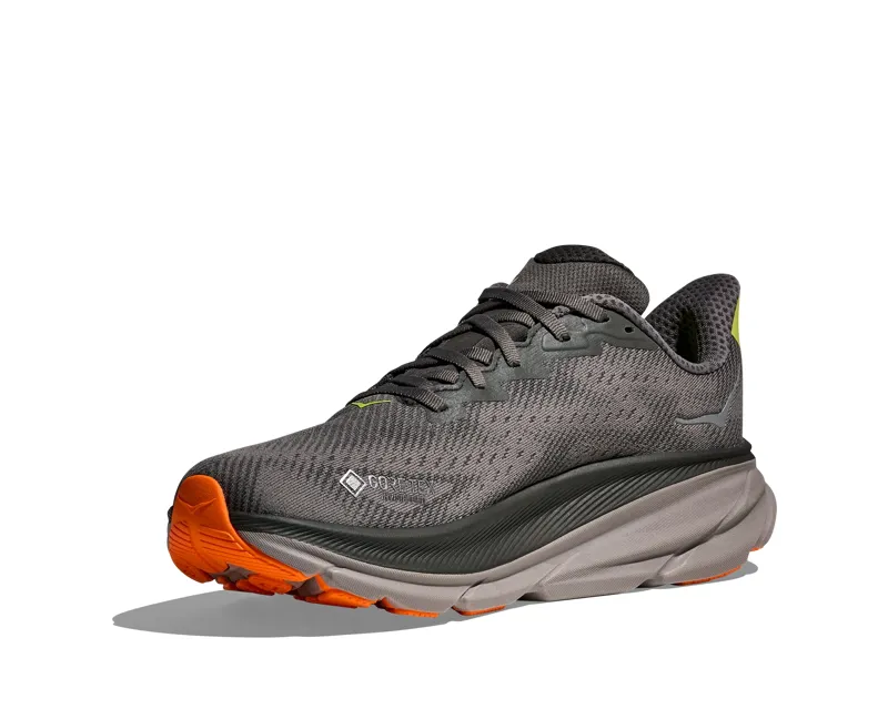 Hoka Men's Clifton 9 Gore-Tex Running Shoes in Asphalt Grey / Gravel -1