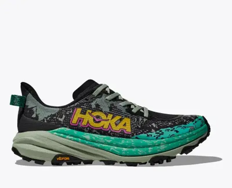 Hoka Women's Speedgoat 6 Running Shoes in Black Aloe Vera