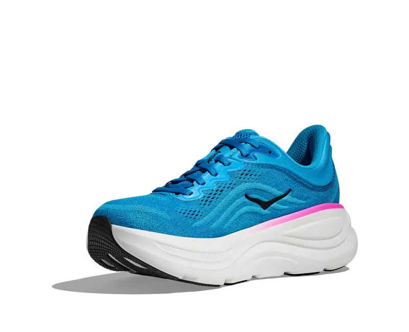Hoka Women's Bondi 9 Running Shoes in Skyward Blue / Neon Fuchsia-2