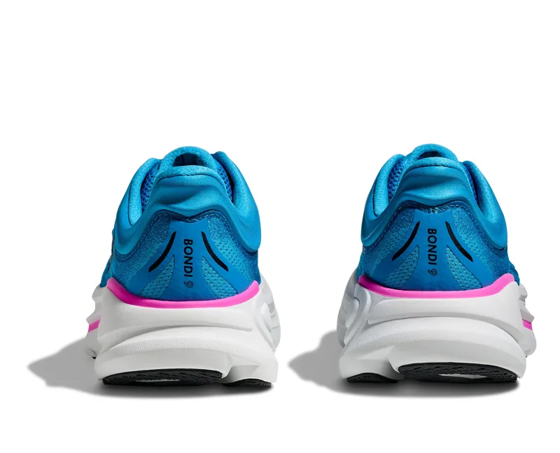 Hoka Women's Bondi 9 Running Shoes in Skyward Blue / Neon Fuchsia-7