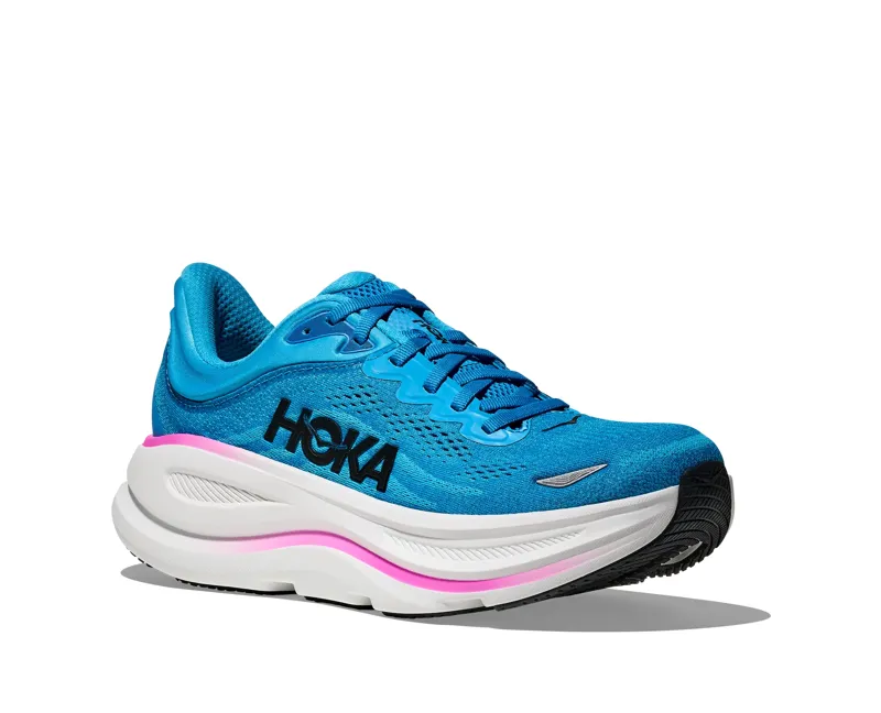 Hoka Women's Bondi 9 Running Shoes in Skyward Blue / Neon Fuchsia-3