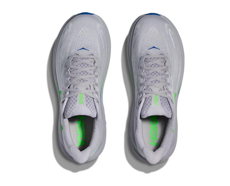 Hoka Men's Clifton 10 Running Shoes in Ash Grey / Neon Flame -2