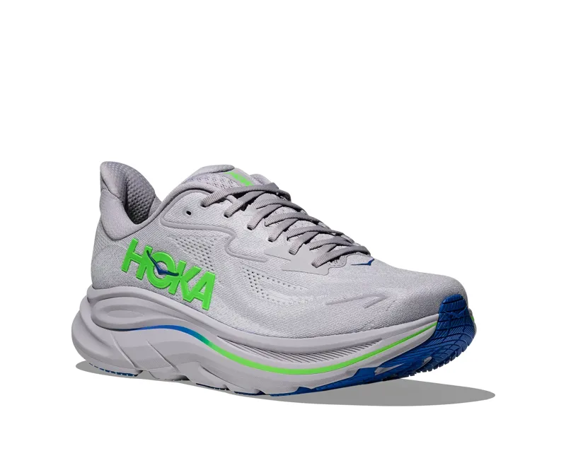 Hoka Men's Clifton 10 Running Shoes in Ash Grey / Neon Flame -1