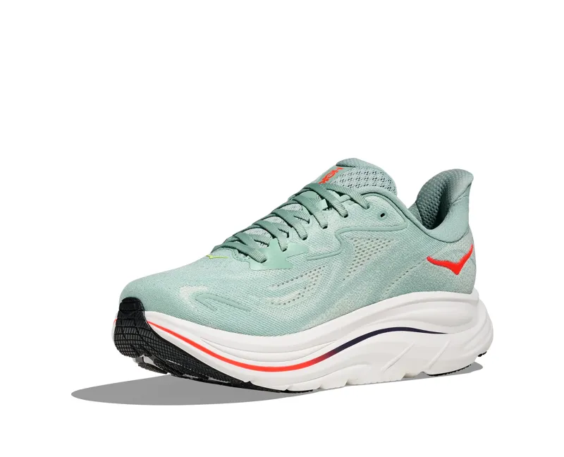 Hoka Men's Clifton 10 Running Shoes in Sage / Neon Flame-5