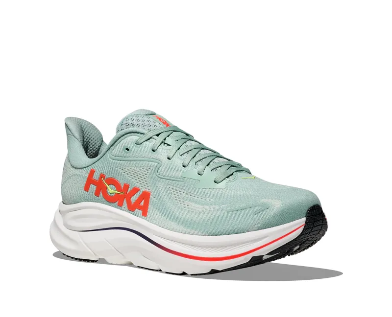 Hoka Men's Clifton 10 Running Shoes in Sage / Neon Flame-1