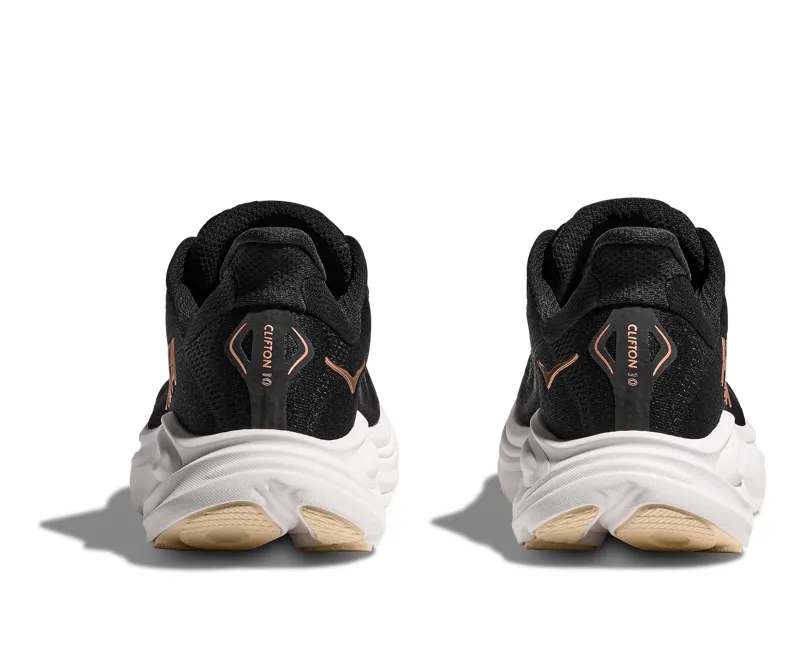 Hoka Women's Clifton 10 Running Shoes in Black / Rose Gold -2