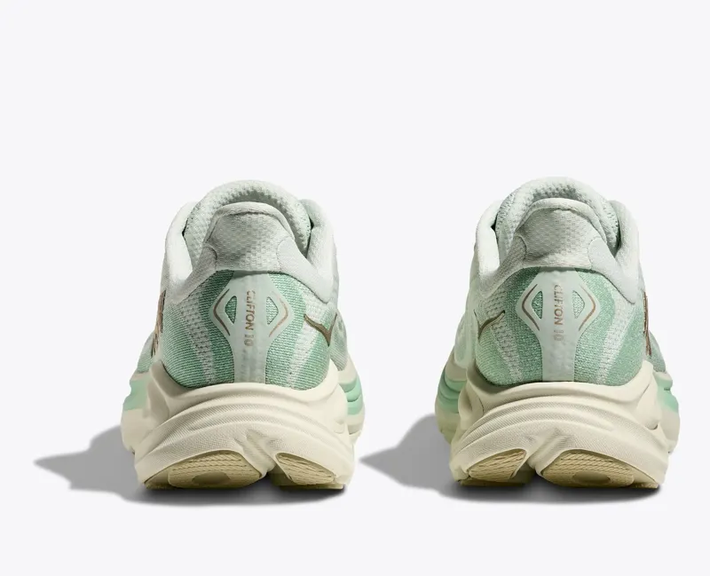 Hoka Women's Clifton 10 Running Shoes in Sea Glass / Neon Flame -1