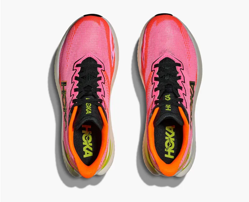 Hoka Women's Mach X 3 Running Shoes in Neon Rose / Neon Tangerine-7