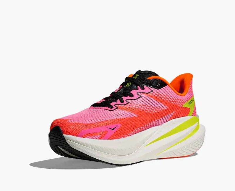 Hoka Women's Mach X 3 Running Shoes in Neon Rose / Neon Tangerine-6