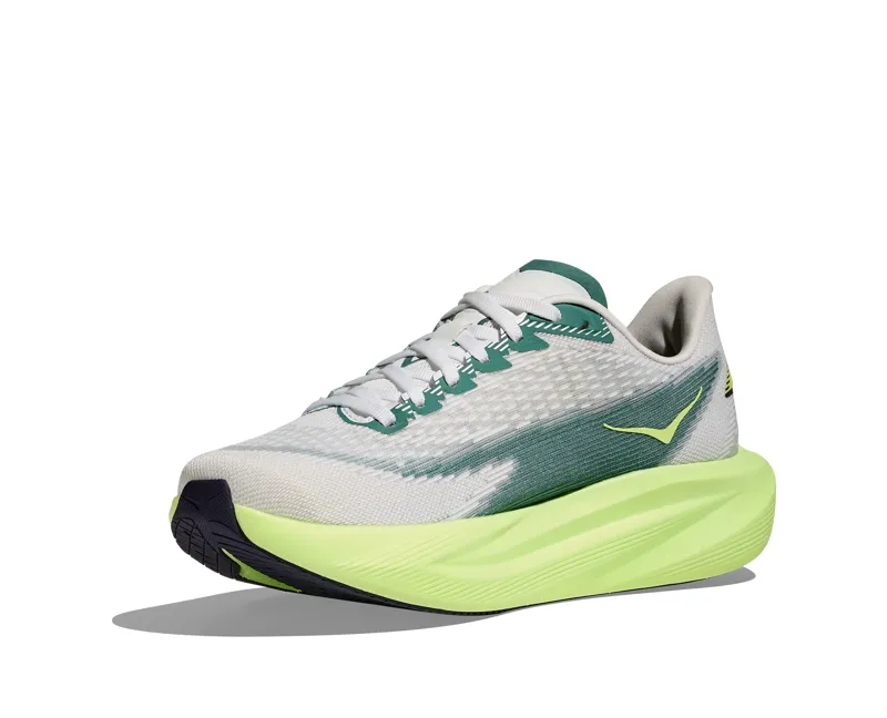 Hoka Men's Mach 7 Neutral Running Shoes in Frost / Neon Yuzu-5