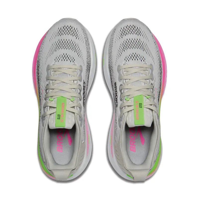 Brooks Women's Adrenaline GTS 25 Running Shoes in Oyster/Pink/Green-3