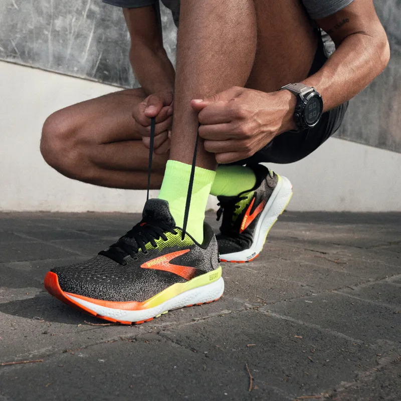 Brooks Men's Ghost 16 Running Shoes in Black/Mandarin Red/Green-7