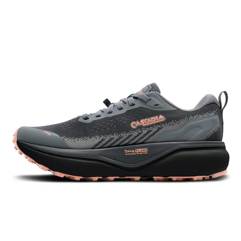 Brooks Women's Cascadia 20 Running Shoes in Grey/Grey/Peach-4
