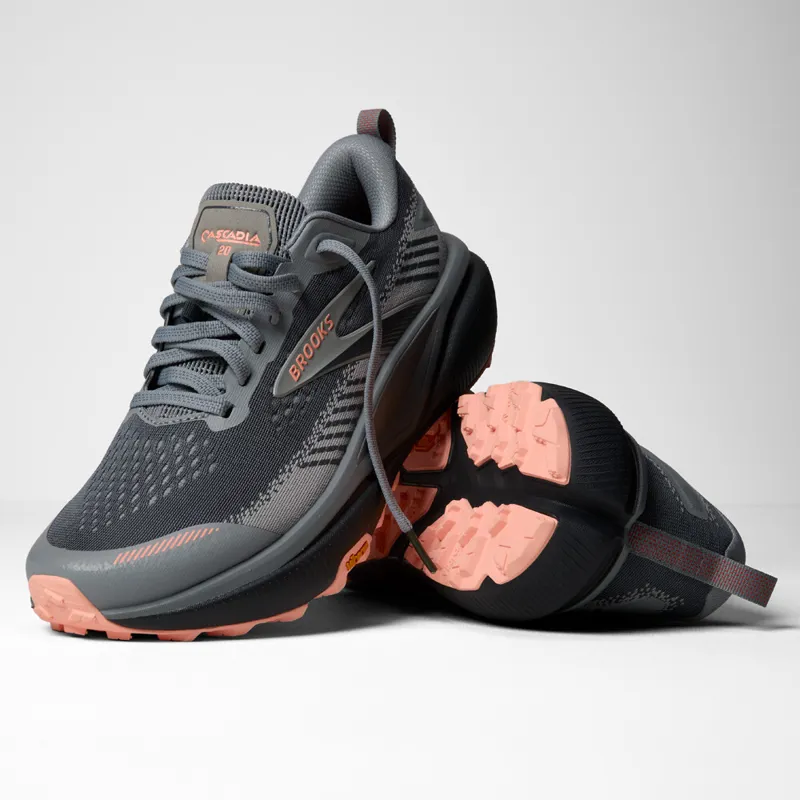 Brooks Women's Cascadia 20 Running Shoes in Grey/Grey/Peach-2
