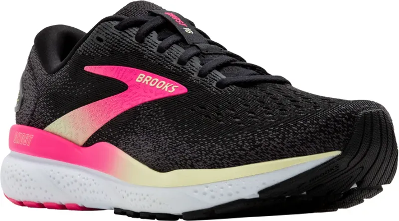 Brooks Women's Ghost 16 Running Shoes in Black/Pink/Yellow-2