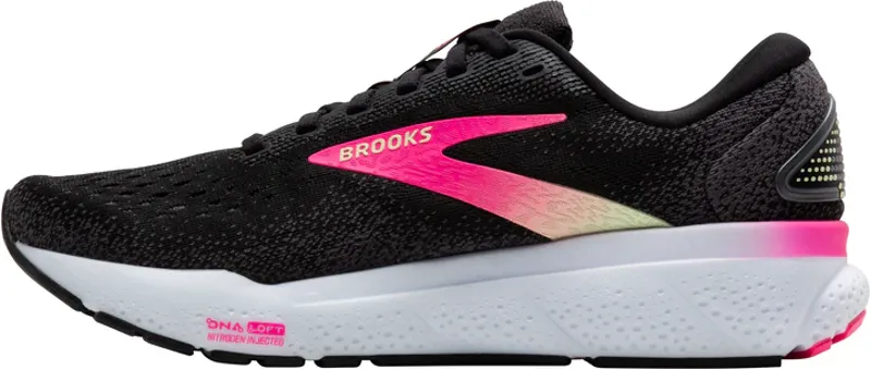 Brooks Women's Ghost 16 Running Shoes in Black/Pink/Yellow-5