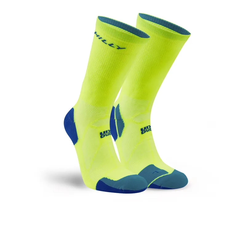 Hilly Marathon Fresh Crew Min Cushioning Socks Fluo Yellow/Royal Blue-2