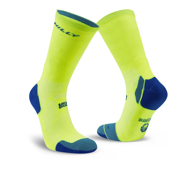 Hilly Marathon Fresh Crew Min Cushioning Socks Fluo Yellow/Royal Blue-1