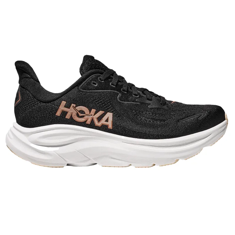 Hoka Women's Clifton 10 Running Shoes in Black / Rose Gold 