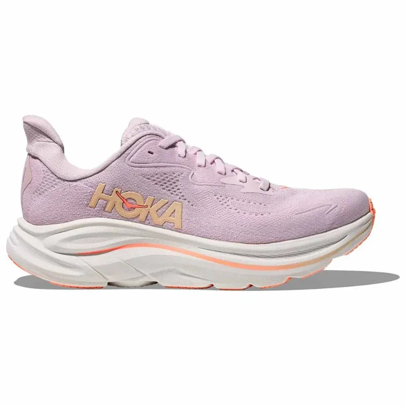 Hoka Women's Clifton 10 Running Shoes in Lilac Cream/Tangerine Glow-2