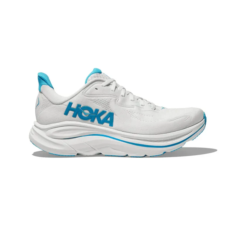 Hoka Men's Clifton 10 Running Shoes in White / Skyward Blue 