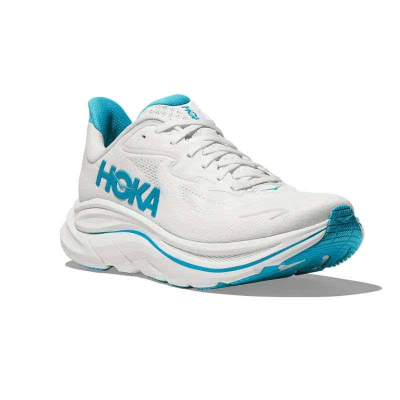 Hoka Men's Clifton 10 Running Shoes in White / Skyward Blue -5