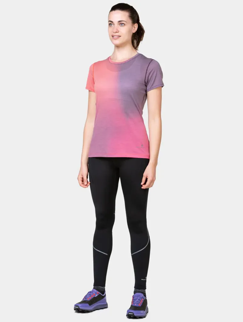 Ron Hill Women's Tech Golden Hour Running Top in Dark Damson/Sunset-2