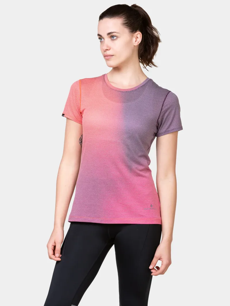 Ron Hill Women's Tech Golden Hour Running Top in Dark Damson/Sunset-5