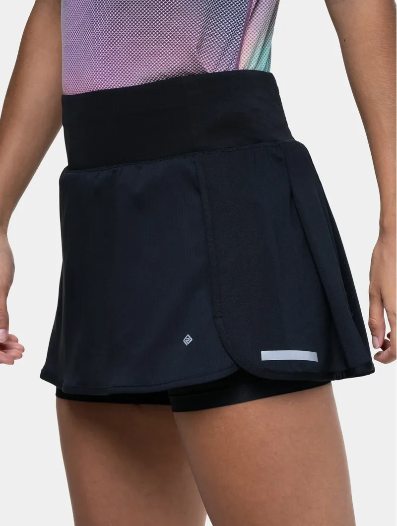 RonHill Women's Tech Running Skort with Shorts in All Black-1
