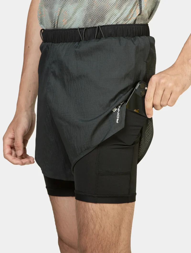 Ron Hill Men's Tech Race Twin Running Shorts in All Black-8