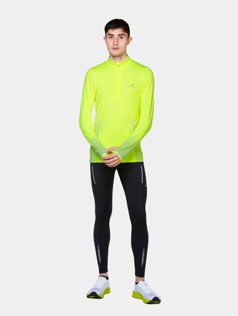 Ron Hill Men's Tech Reflect 1/2 Zip Running Top in Fluo Yellow/Reflect-3
