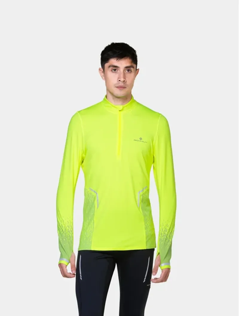 Ron Hill Men's Tech Reflect 1/2 Zip Running Top in Fluo Yellow/Reflect-4
