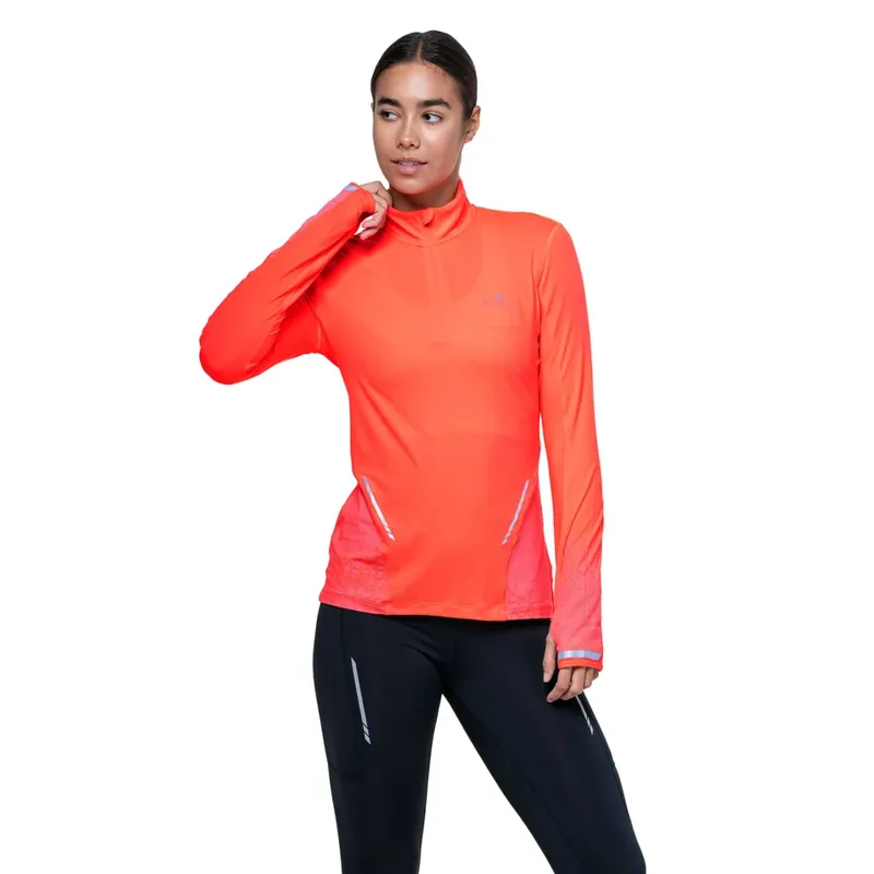 Ron Hill Women's Tech Reflect 1/2 Zip Running Top in Hot Coral/Reflect-6