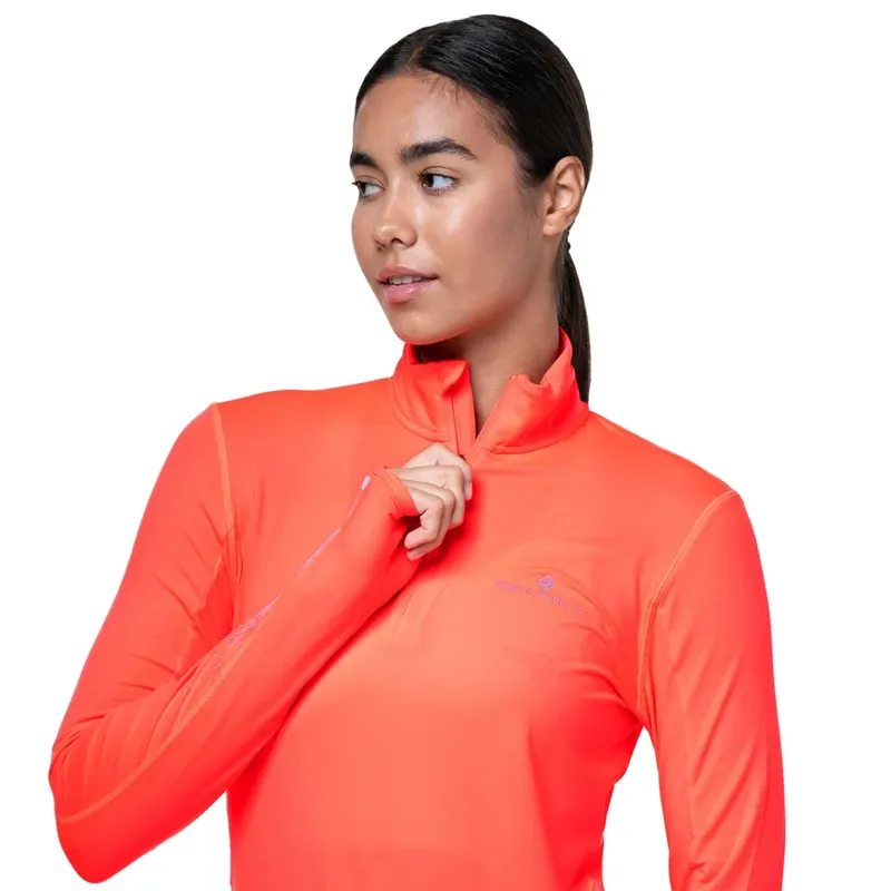 Ron Hill Women's Tech Reflect 1/2 Zip Running Top in Hot Coral/Reflect-4
