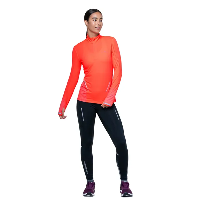 Ron Hill Women's Tech Reflect 1/2 Zip Running Top in Hot Coral/Reflect-2