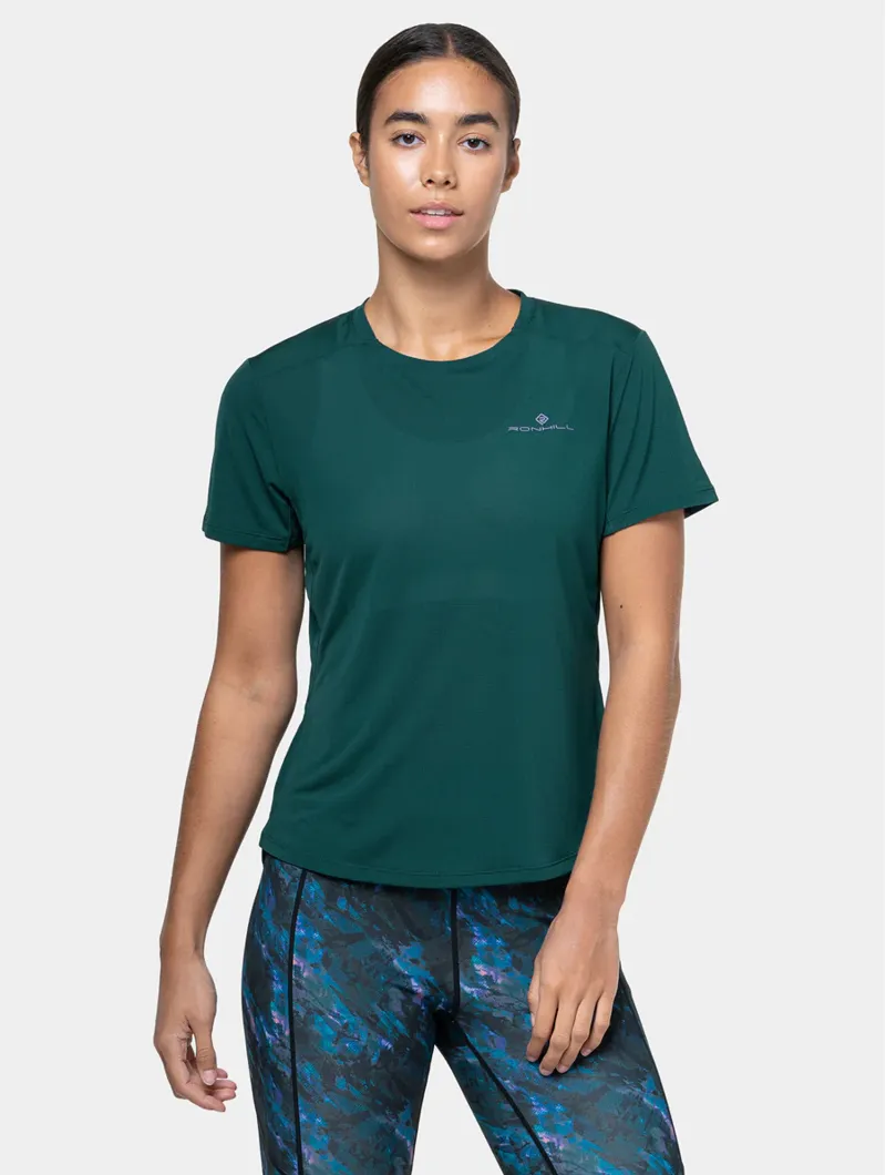 RonHill Women's Tech Short Sleeve Running Top in Seaweed/Iris-2