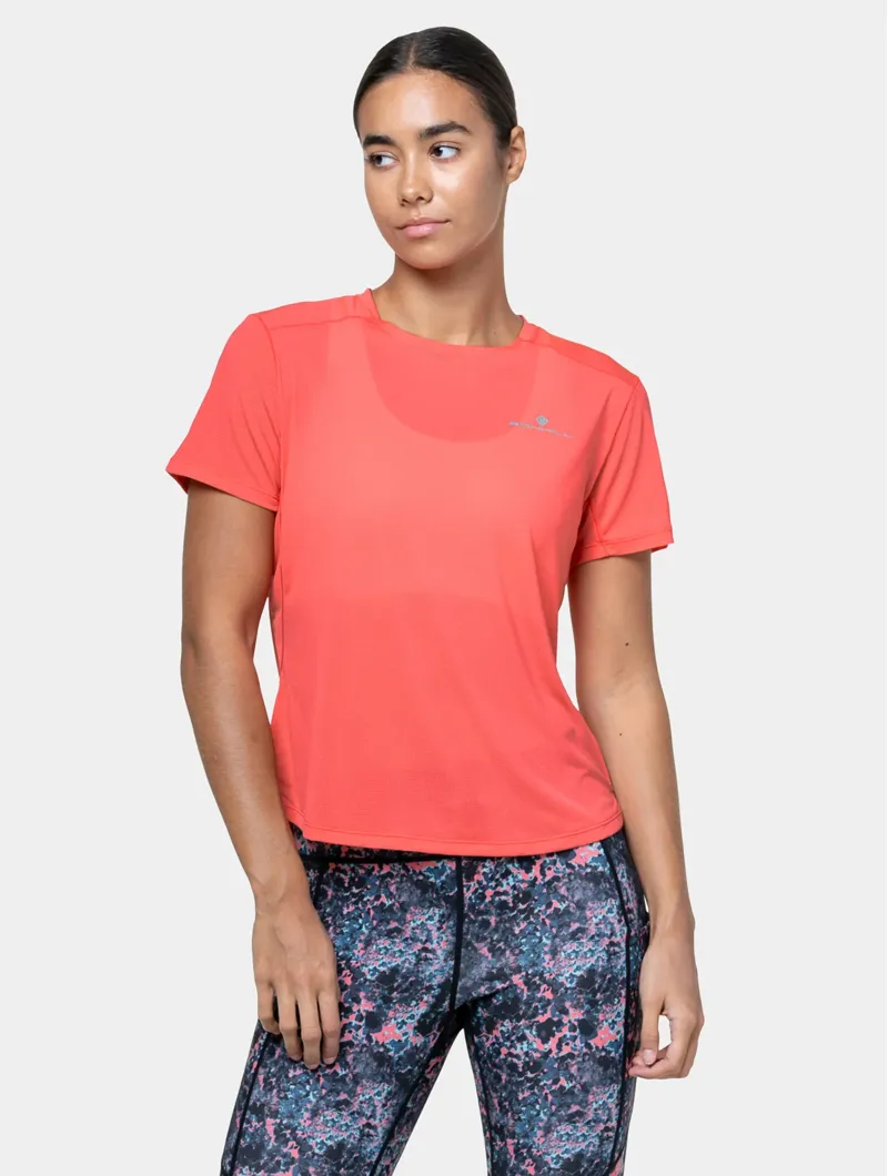 Ronhill Women's Tech Short Sleeved Running T Shirt in  Sorbet Sun/Florida-3