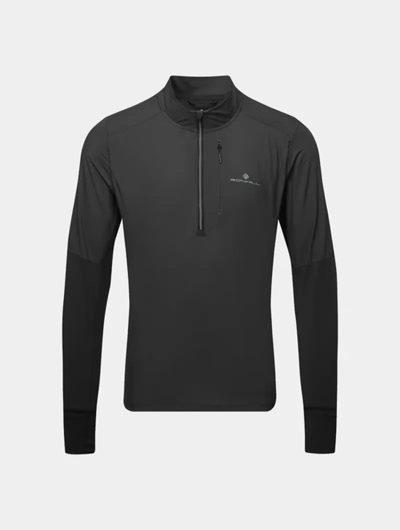 RonHill Men's Tech Wind-Block 1/2 Zip Running Top in All Black